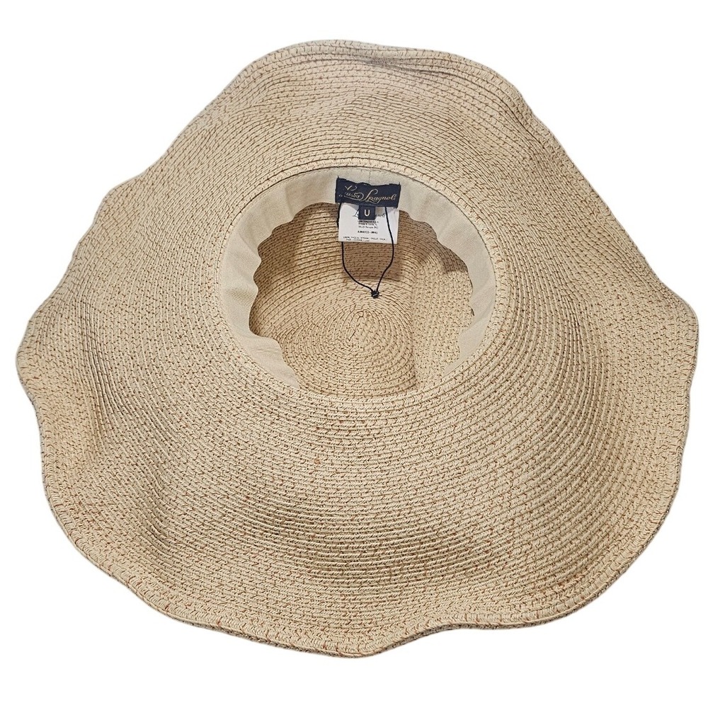 Luisa Spagnoli Wide Brim Straw Hat Beige Brown Accents - Picture 4 of 8